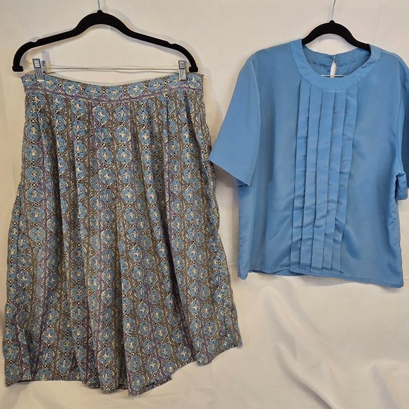 Vintage Koret Shirt & wide leg Pants Set, beautiful geometric pattern, size 12 - Picture 1 of 13